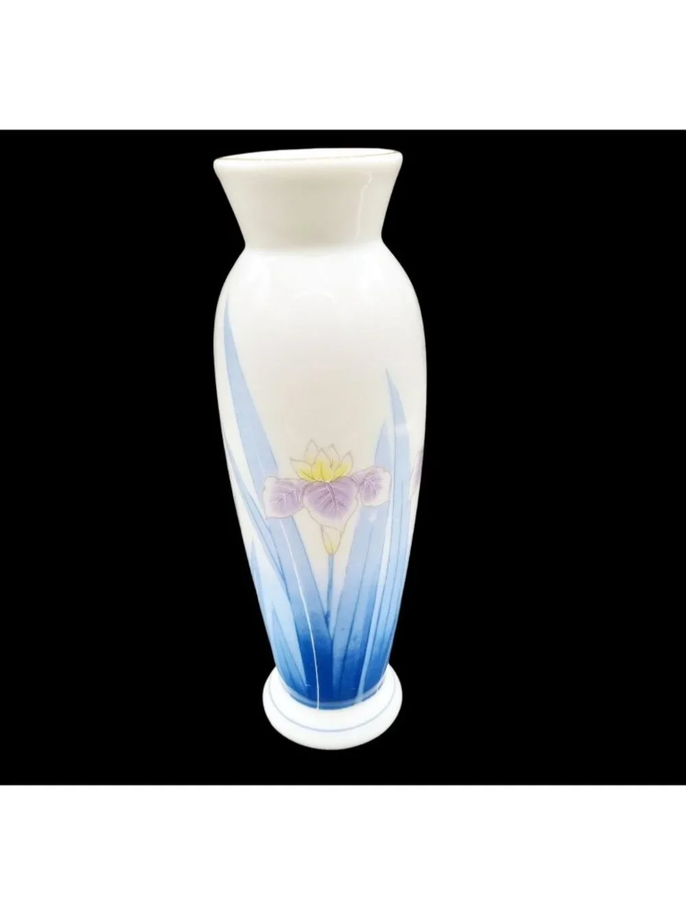 Japanese Porcelain Vase Vintage Kozan Gama Blue Iris Floral Gold Trim 6.75